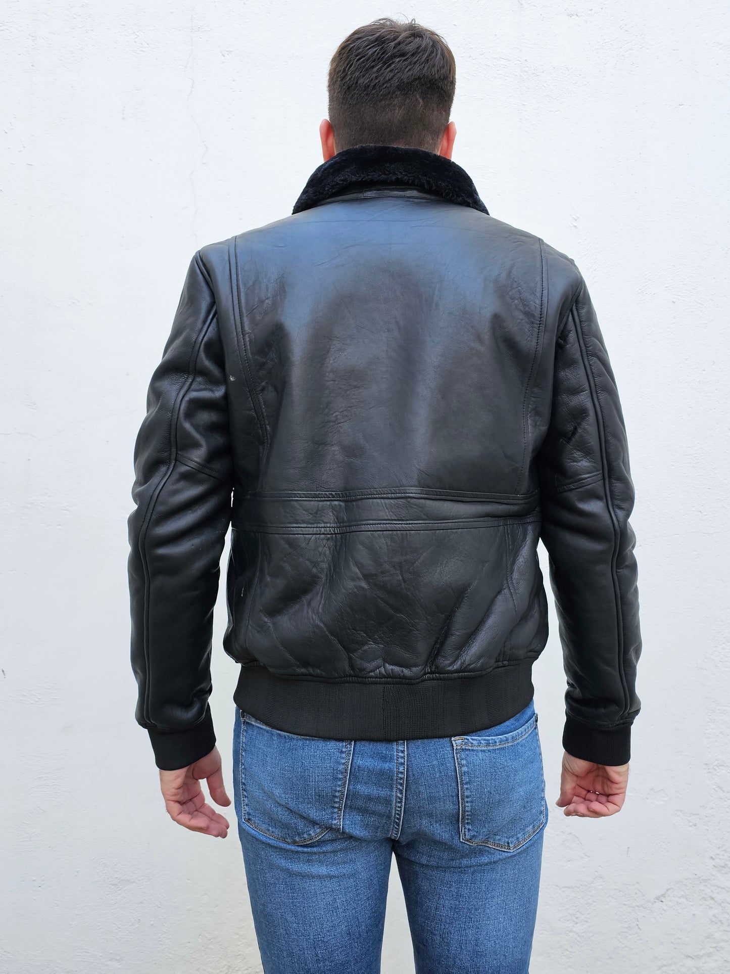 BRIAN - Men leather jacket black fake fur inside